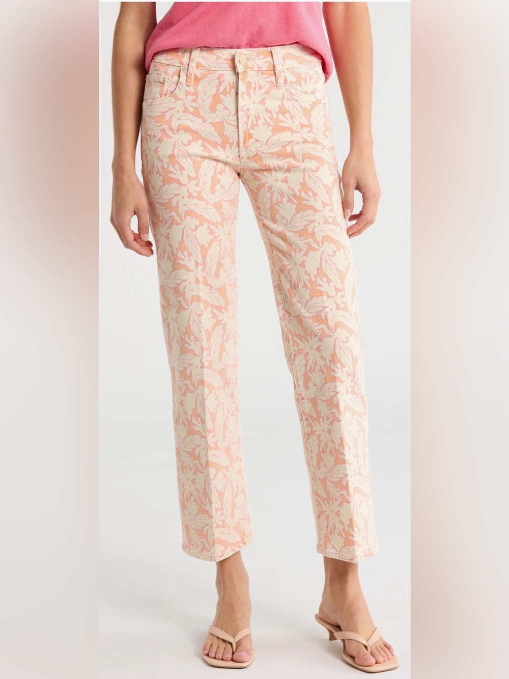 MOTHER The Mid Rise Rambler Zip Ankle Straight Leg Pants in Coral Reef